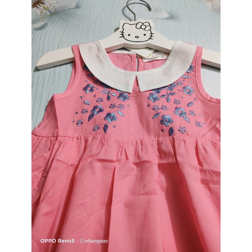 Váy thô mềm hoạ tiết thêu Sapodill cho bé gái màu hồng có cổ