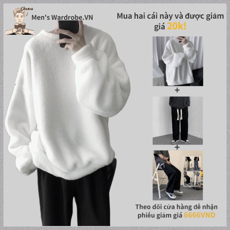 Áo Sweater Nhung Dày Dặn Dáng Rộng Cổ Tròn Phong Cách Hàn Quốc Cho Nam Giới simple áo sweater form rộng áo sweater trơn