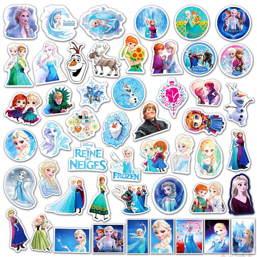 DISNEY Bộ 100 Cái/Bộ ❉ Hình Dán Công Chúa Băng Giá Disney:Anna &amp; Elsa ❉ Miếng Dán Trang Trí Đa Năng DIY Thời Trang