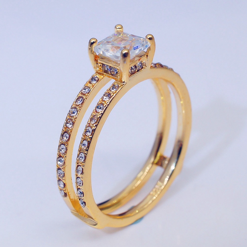 Double decker Crown Rings Diamond Princess Amethyst Anillos De Bague Etoile Rings
