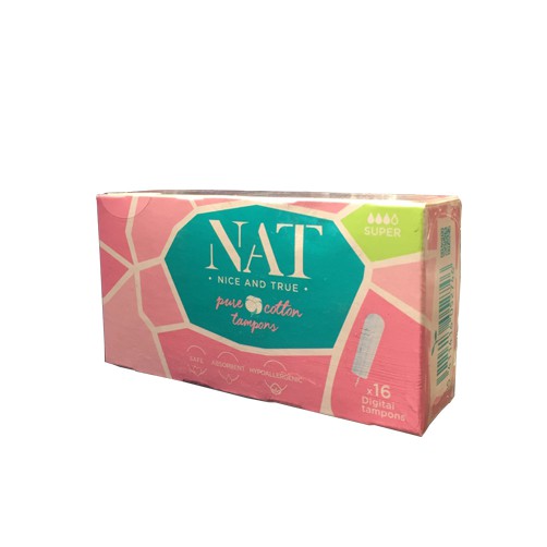 Tampons hữu cơ NAT siêu thấm loại 3 giọt (Super) không có cần đẩy x 16 miếng/hộp