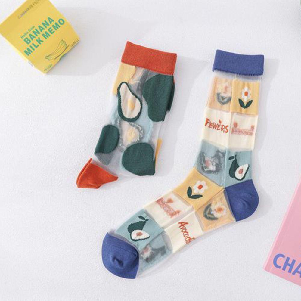 Vớ Siêu Mỏng Họa Tiết Trái Bơ VANES1 Thời Trang Mùa Hè Hàn Quốc Cho Nữ|Khăn Quàng Cổ Vải Lụa Mềm Mại Chất Lượng Cao