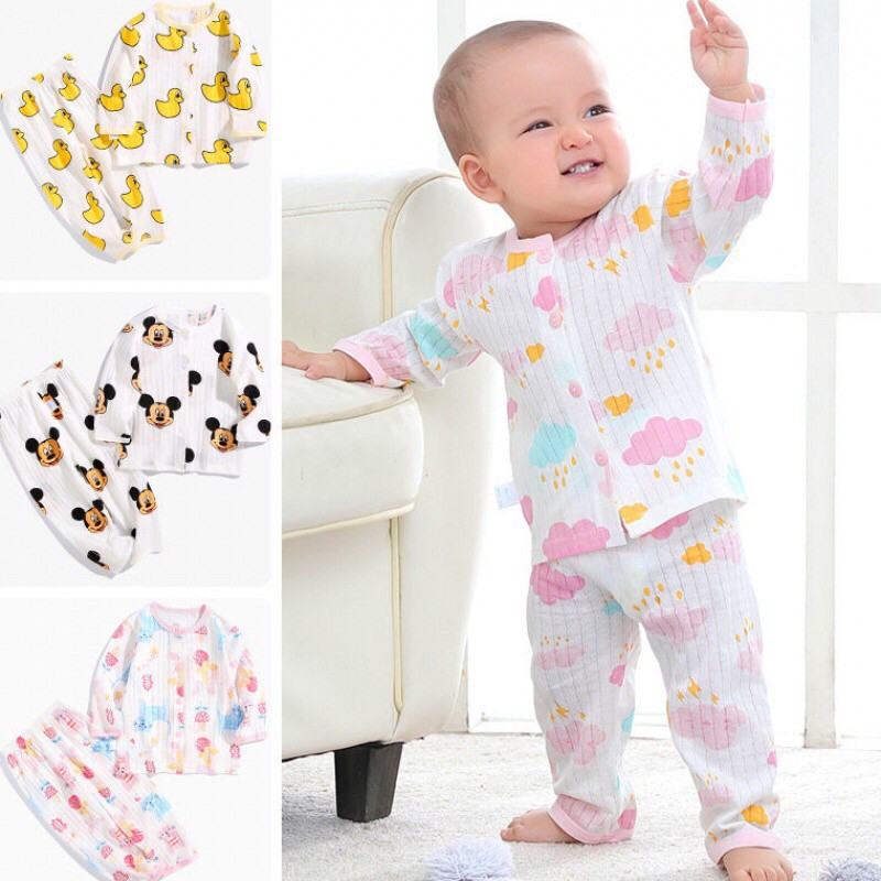 Quần áo trẻ em - SÉT 3 BỘ cotton giấy dài tay cho bé Yêu ( khuy Trước )