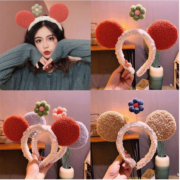 Cài bờm tai chuột mickey mọc hoa trên đầu makeup, rửa mặt