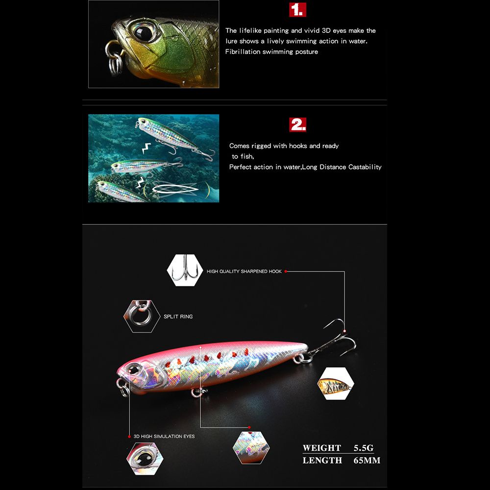 Mồi câu cá giả 65mm/100mm 5.5g/14.3g nhiều màu sắc tiện dụng