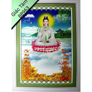 Tranh thêu QUÁN THẾ ÂM BỒ TÁT - 31x40cm - 88963 - PHẬT QUAN ÂM NIỆM PHẬT PHÚC KHANG CHỮ - tranh thêu đính đá - đã gắn đá