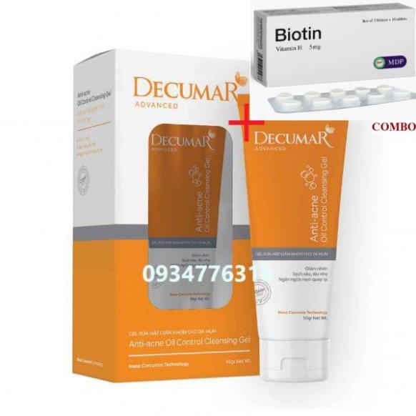 Combo Biotin 5mg+ ✅ DECUMAR CLEANSING GEL - Gel rửa mặt sạch nhờn, ngừa mụn