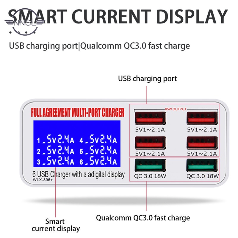 Bộ Sạc Nhanh Qc3.0 Usb 6 Cổng Màn Hình Lcd Kỹ Thuật Số Cho Điện Thoại / Máy Tính Bảng | BigBuy360 - bigbuy360.vn