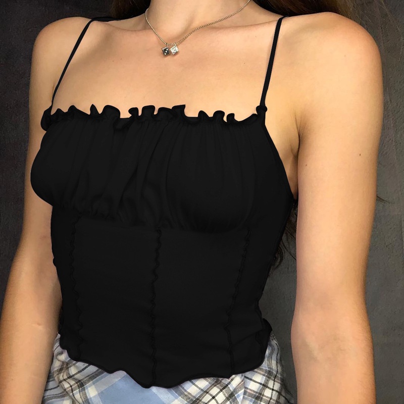 Áo croptop TODOBLACK hai dây nhún bèo thời trang gợi cảm cho nữ