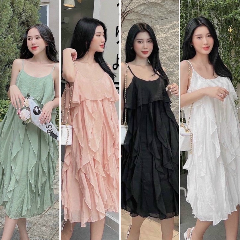 Đầm 2S hai dây babydoll voan bèo nhiều màu