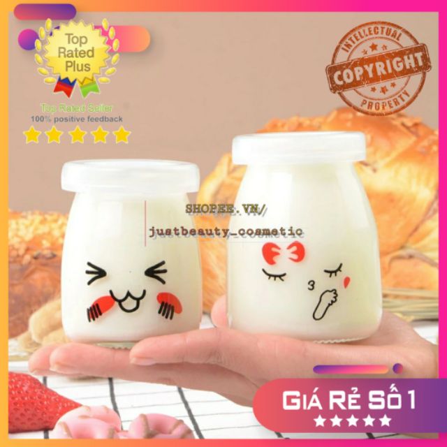 6 HŨ ĐỰNG SỮA CHUA THỦY TINH nắp nhựa miệng rộng cao cấp chịu nhiệt 100ml 200ml dày đẹp[không in hình sẵn]