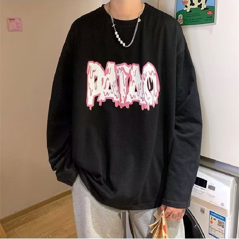 Áo Thun Tay Dài Cổ Tròn Dáng Rộng In Chữ Thoải Mái Thời Trang Cho Nam Size M-5XL