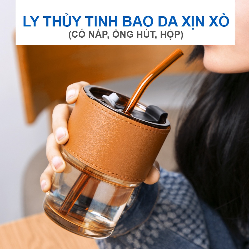 Ly thủy tinh cao cấp có bao da 450ml
