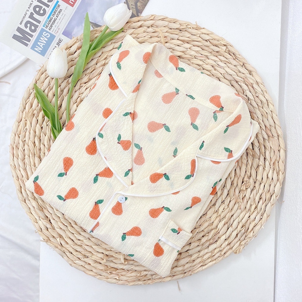 Bộ Đồ Nữ Pijama Cộc Tay Măc Nhà Chất Liệu Vải Xô Muslin Mềm Mịn Không Xù, Bộ Đồ Ngủ Gồm Áo Cốc Tay Và Quần Đùi Cho Nữ