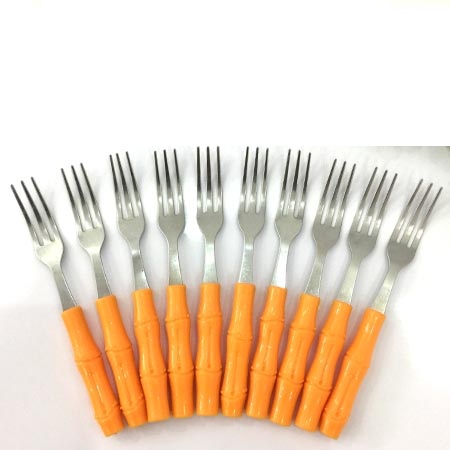 Combo 10 nĩa ăn trái cây cán nhựa giả ống trúc