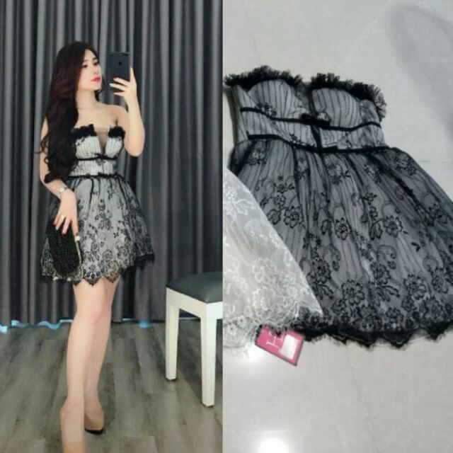 ĐẦM CÔNG CHÚA PHỐI REN ĐEN