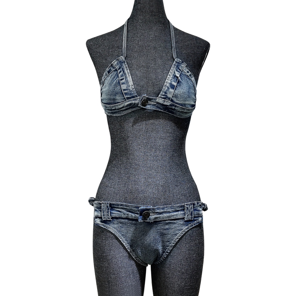 DUNEA Set bikini hai mảnh vải denim thiết kế thời trang quyến rũ cho nữ