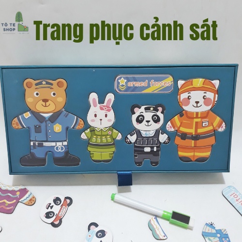 Đồ chơi lắp ráp, thay trang phục gia đình gấu thỏ gồm 5 chủ đề, miếng ghép đẹp, chi tiết bằng nam châm, tặng kèm bút dạ