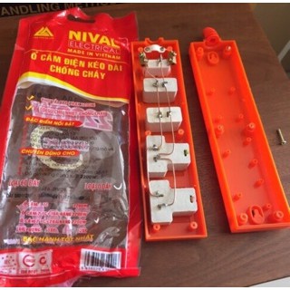 Ổ cắm chịu tải 2200W Nival N420 LÕI SỨ CHỐNG CHÁY MÀU ĐEN/ CAM