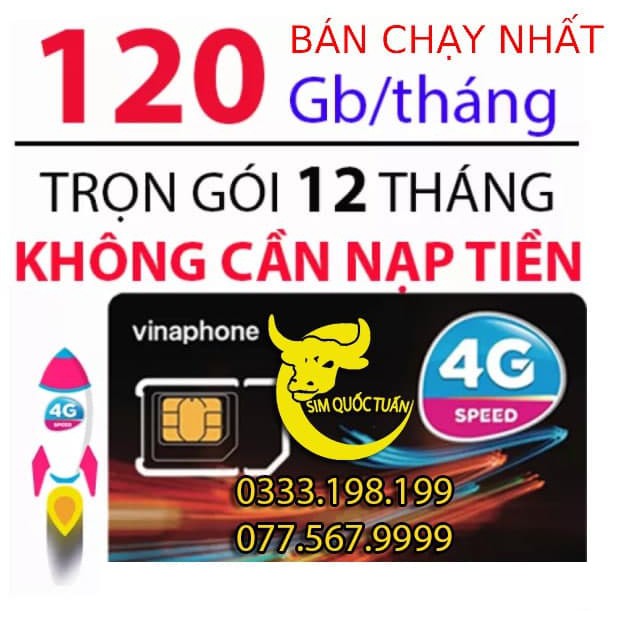 Sim 4G Vinaphone 1 năm Trọn Gói Không Nạp Tiền
