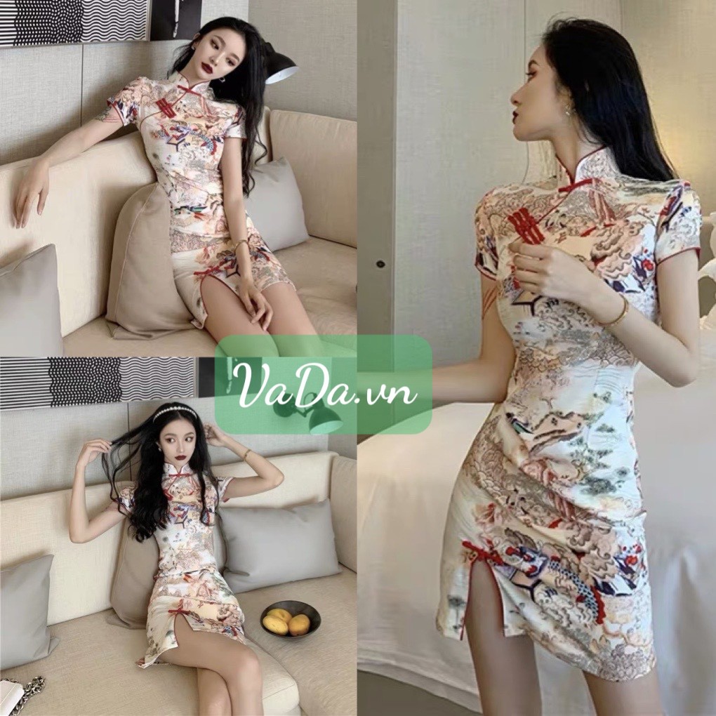 Đầm sườn xám in họa tiết 3D cá tính hàng cao cấp phù hợp đi dự tiệc, đi chơi tết dao phố, cà phê - Thời Trang VADA -Đ61 | BigBuy360 - bigbuy360.vn