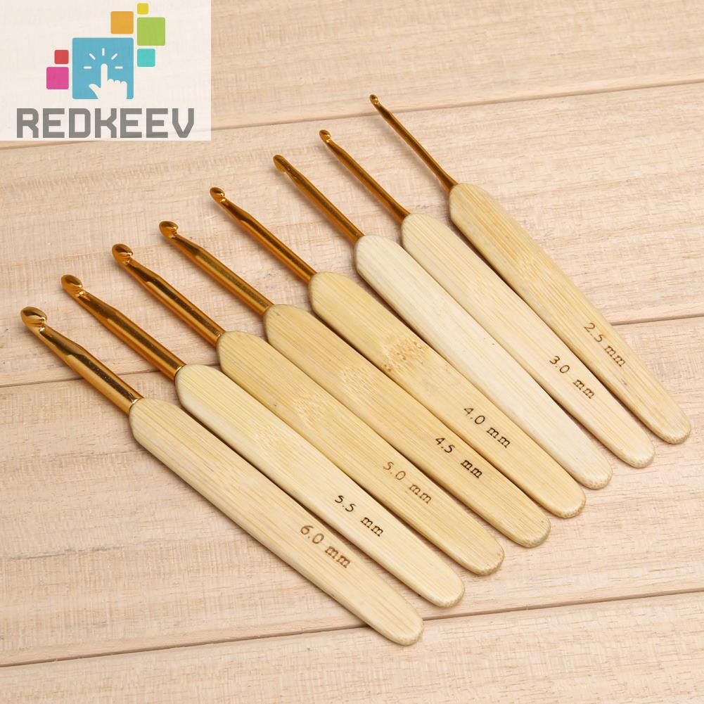 Set 8 Kim Móc Len Cán Tre 8 Kích Thước 2.5mm - 6mm Redkeev