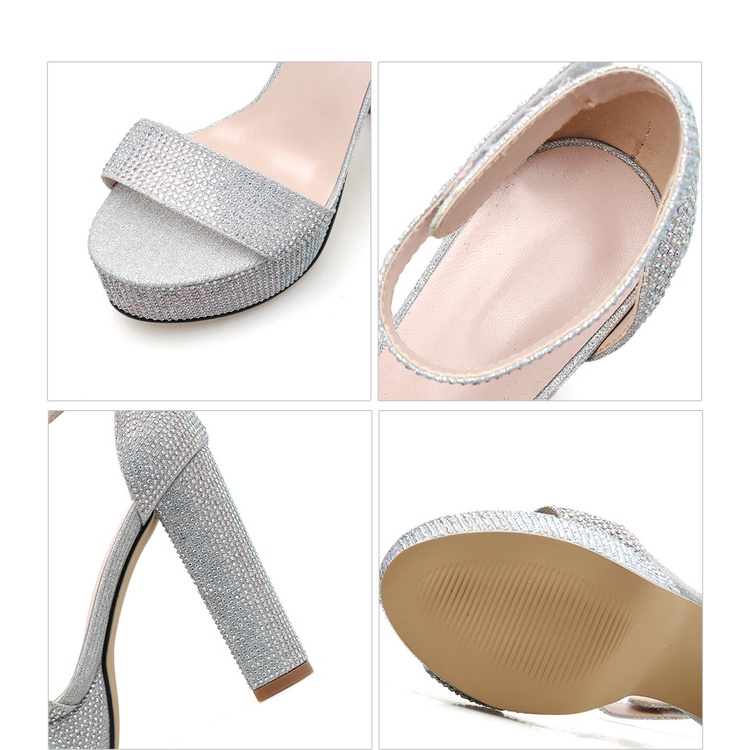 Giày Sandal Cao Gót Đế Dày Chống Thấm Nước Đính Đá Phong Cách Âu Mỹ 2022 Sang Trọng Cho Nữ