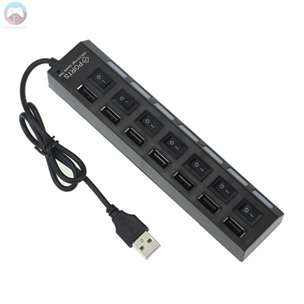 Ê 7 Ports USB 2.0 Hub Ultra Slim Portable Data Hub Individual LED Lit Power Switches Multi Port USB 2.0 Splitter and Expander Hub Compatible for Windows/Linux /Mac Systems/MacBook Pro/Mouse/Keyboard/Games/USB Device
