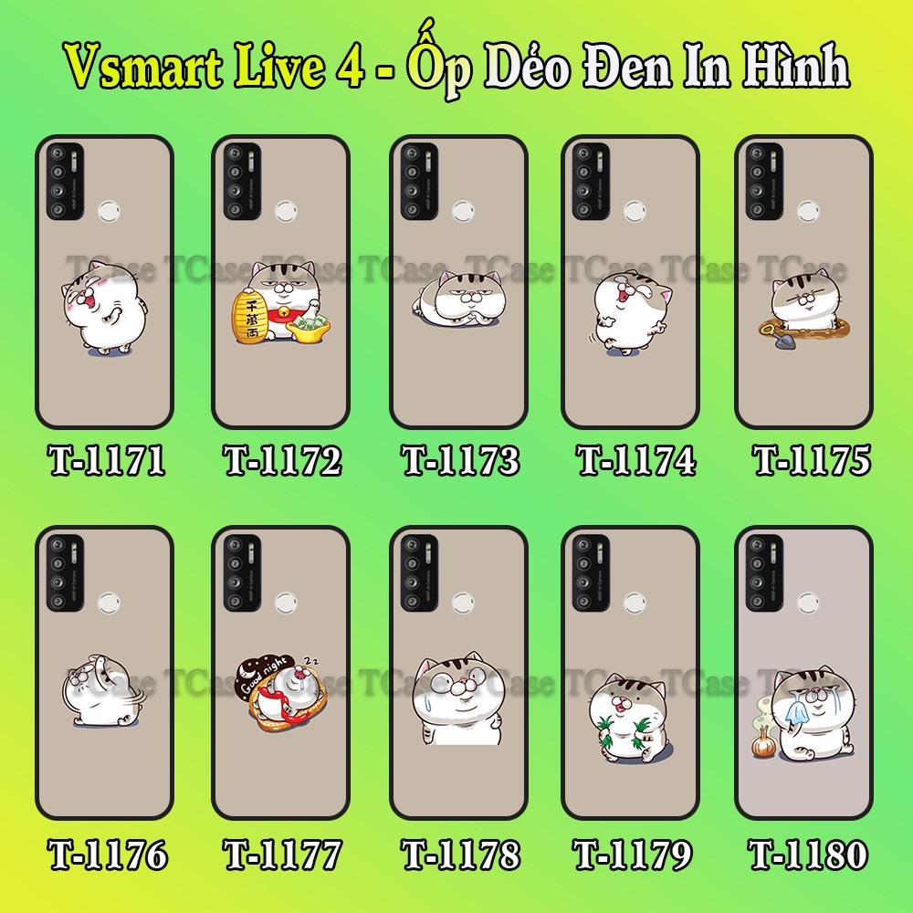 Ốp lưng Vsmart Live 4 dẻo đen in hình Chú mèo con cute