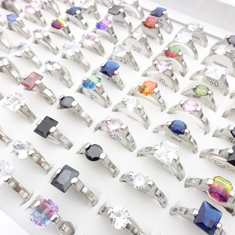 Set 20 Nhẫn Thép Không Gỉ Mạ Vàng / Bạc Đính Đá Zircon Dành Cho Cặp Đôi