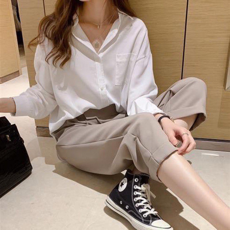 Áo sơ mi trắng đi học đi làm nữ tay dài dáng rộng cổ bẻ siêu HoT!!!