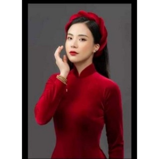 Áo dài nhung tuyết màu đỏ