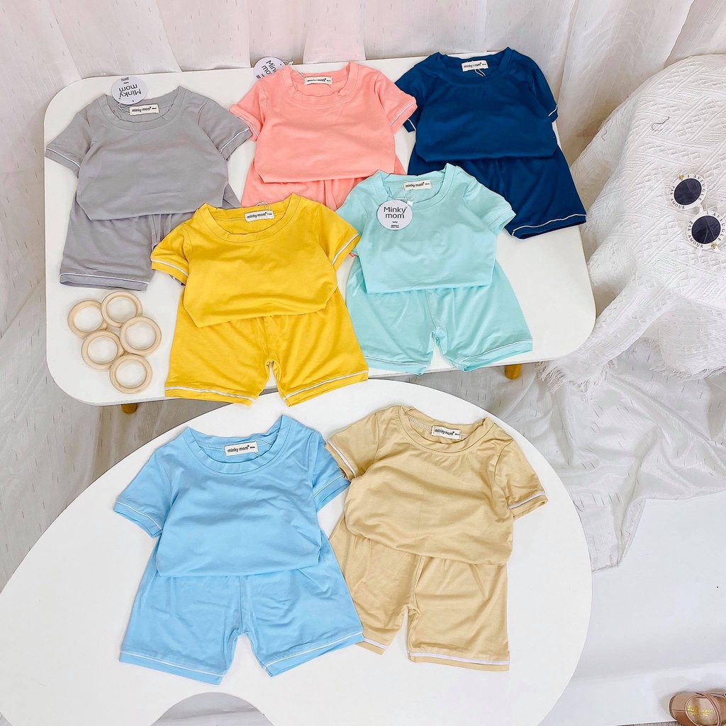 Bộ thun lạnh cộc tay bé trai, bé gái nhiều màu Minky MKM2023 cho bé