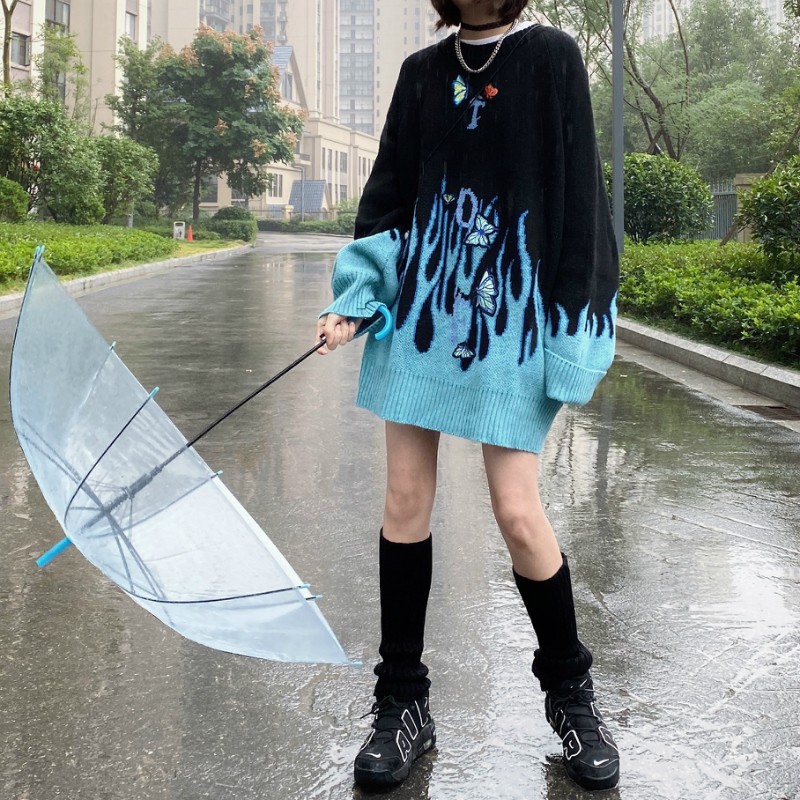 Áo len sweater ngọn lửa thêu bướm