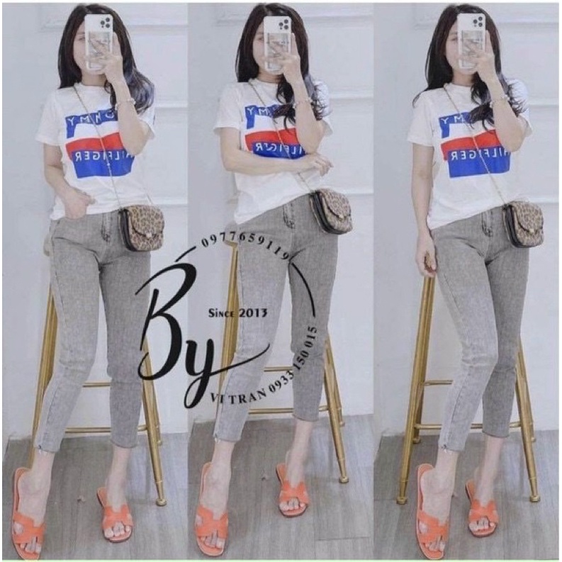 Áo thun giấy in hình kèm chữ TMY tay ngắn cổ tròn