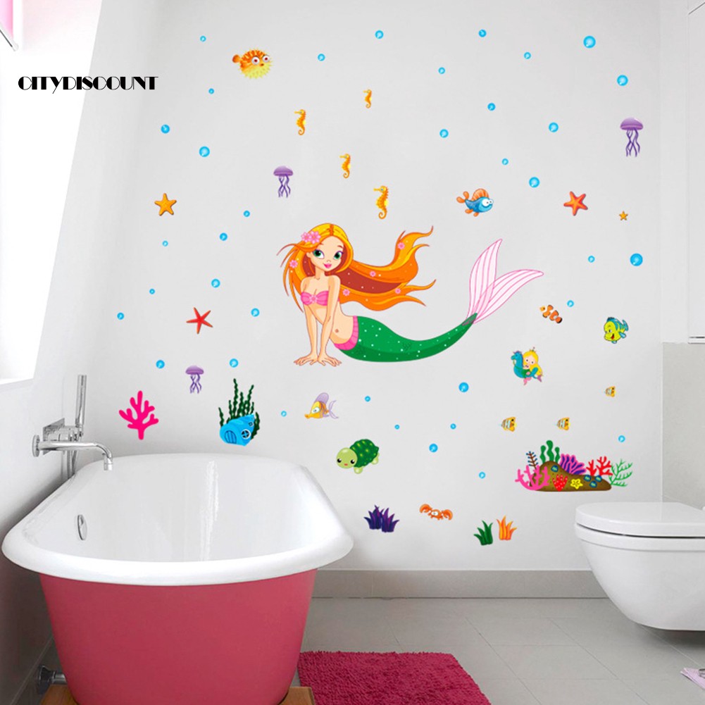 Mermaid Princess Pattern Self-adhesive Wall Sticker Wallpapers Kids Bedroom Decor