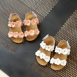Sandal đế mềm trang trí hoa bằng da PU cho bé gái