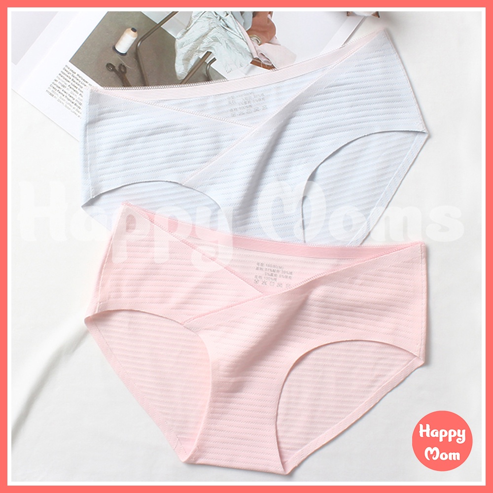 Quần Lót Bầu Cạp Chéo Không Đường May HAPPY MOM vải Cotton Có Lỗ Thoáng Khí Cao Cấp cho mẹ bầu và sau sinh