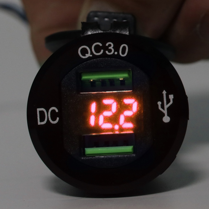 Ổ Cắm Sạc Nhanh 12 24V 18W QC 3 0 USB Có Vôn Kế Kỹ Thuật Số Cho Xe Tải Moto
