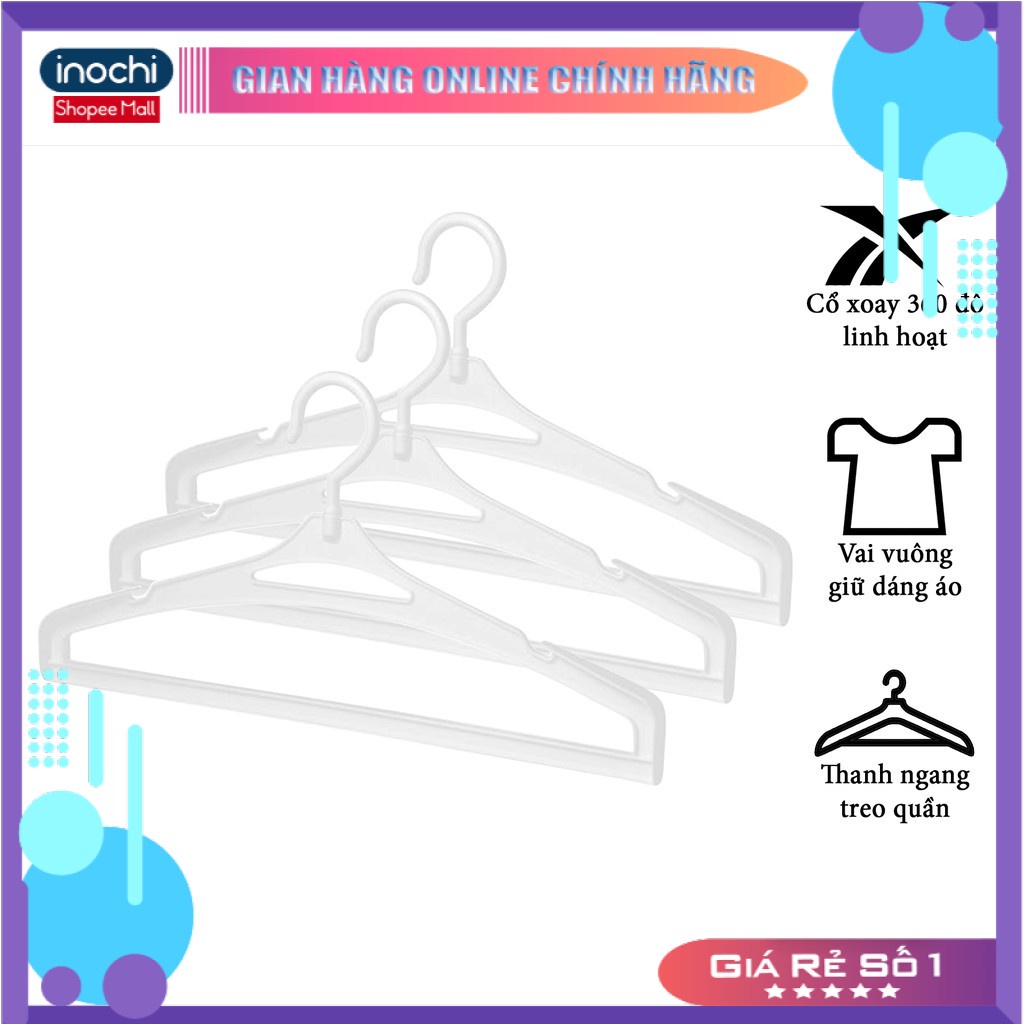 [10 Chiếc]Móc treo quần áo chuyên VEST Hara 187 INOCHI giúp quần áo gọn gàng ngăn lắp với thiết kế chắc chắn MA187