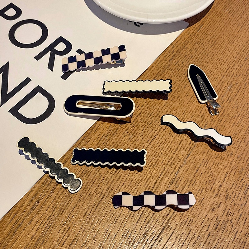 Kẹp Tóc Mái Bằng acrylic Họa Tiết Hình Học Màu Trắng Đen Phong Cách vintage Hàn Quốc Cho Nữ