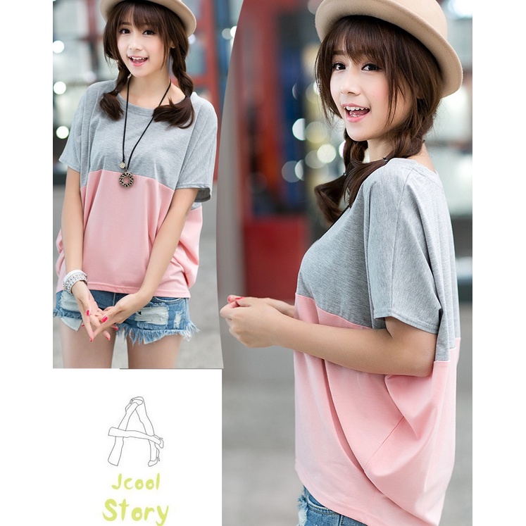 Áo thun nữ phối màu tay lỡ xinh xắn A17