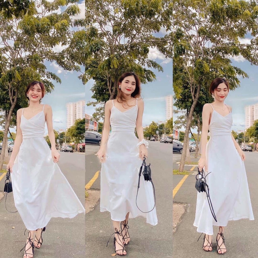 [Mã FATHANG5 giảm 10K đơn 50K] ♥️ ĐẦM MAXI TRẮNG 2 DÂY NƠ LƯNG ♥️ | BigBuy360 - bigbuy360.vn