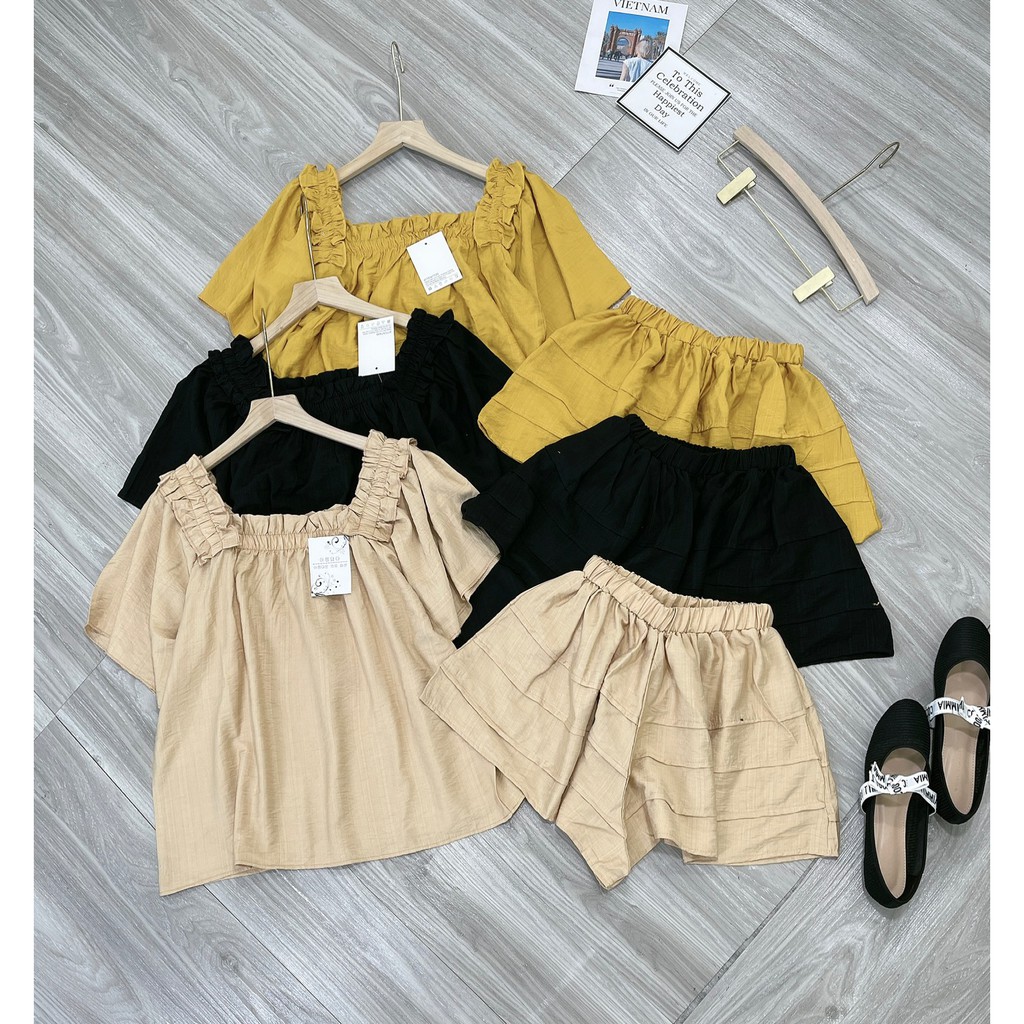 Set Đũi Bèo Cánh Tiên Mix Quần Sooc Tầng | BigBuy360 - bigbuy360.vn