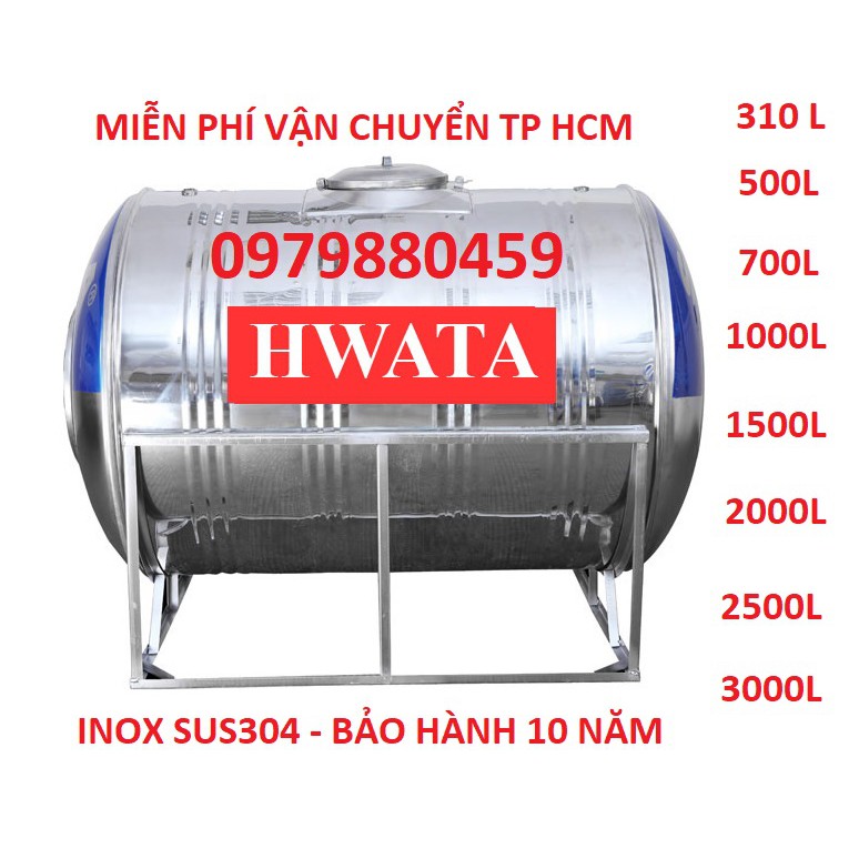 Bồn Nước Inox304 Hwata Ngang 310L- 3000L, BH 10 năm