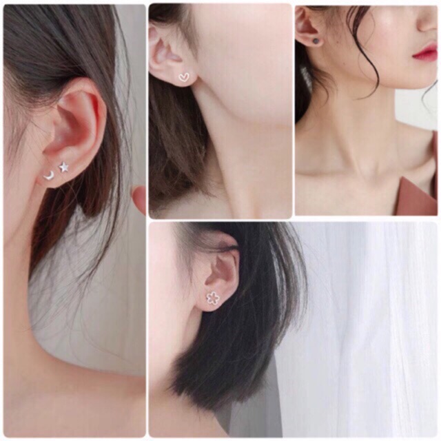 Bông tai bạc 30% hình tim, trăng sao, mèo nhỏ kiểu hàn quốc cực xinh