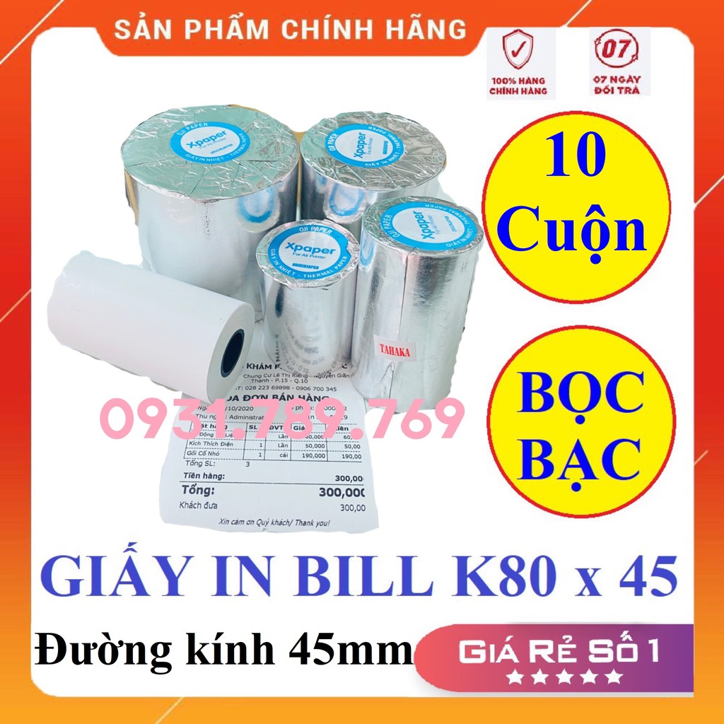 10 Cuộn Giấy In Bill - Giấy In Nhiệt Tính Tiền - Giấy In Bill Hóa Đơn.