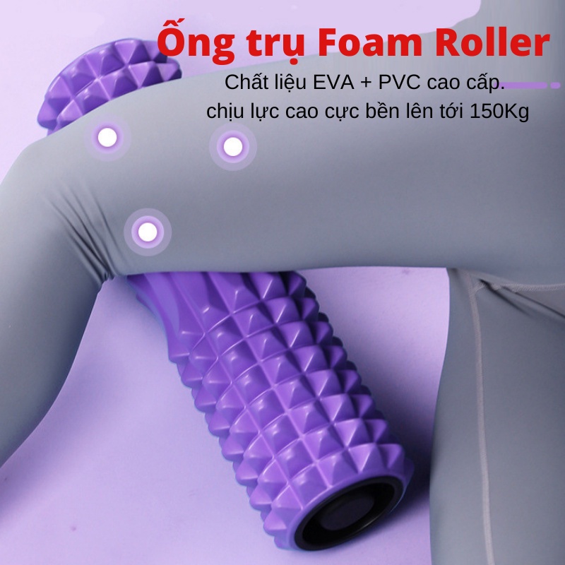 Con lăn Massage Yoga Gai răng Ống trụ lăn xốp chịu lực 33cm, Massage chân, lưng, đùi, giãn cơ hiệu quả