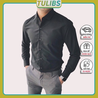 Áo sơ mi dài tay nam Hàn quốc trắng trơn form body vải dày mát đường may sắc sảo Tulibs SM12
