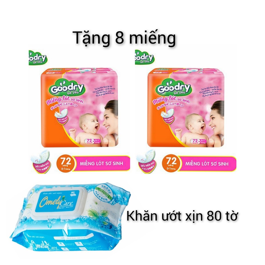 [Tặng 8] Combo 2 gói lót sơ sinh goodry 72 tặng 8 cho bé ( 0-1 tháng )